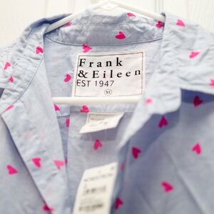 Frank & Eileen Light Blue Shirt with Pink Heart Accents XL, NWT